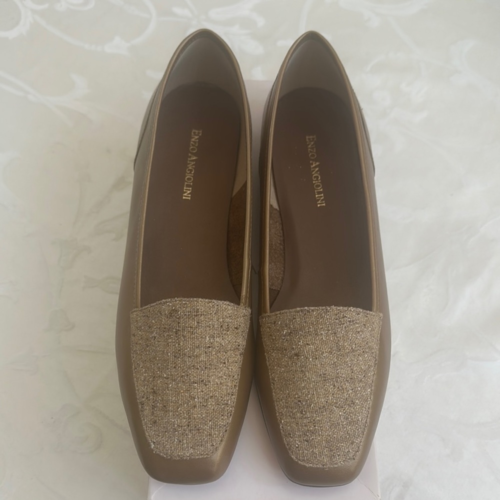 Brand New Enzo Angiolini Exquisite Gold Leather with Fabric Women's Loafers